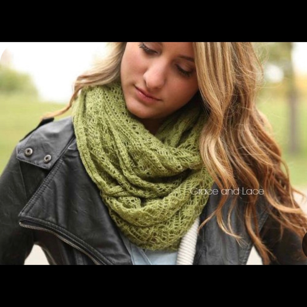 Grace and Lace Infinity Knit Scarf Olive